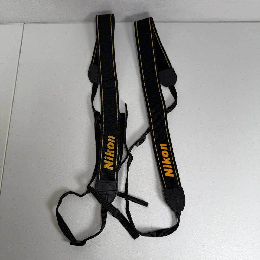 Nikon Camera Neck Strap Adjustable Woven Logo Black Yellow 2 Piece Lot Secure